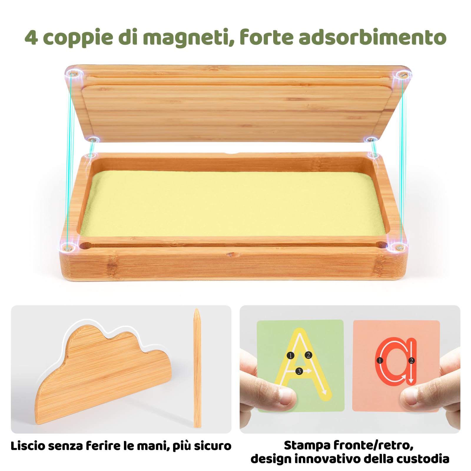 AtMini Montessori Sandtablet Primo allenamento lettere e segni giocattoli in legno educativo per lo sviluppo motorio precoce nei bambini (giallo)