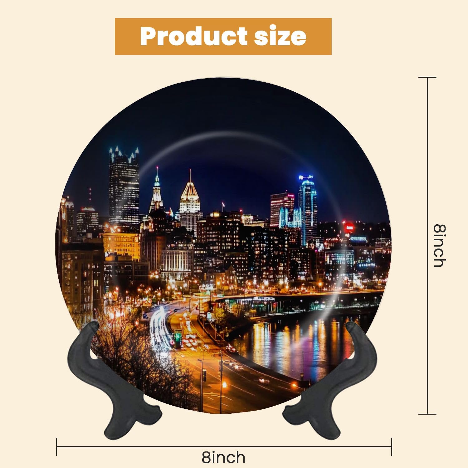 Decorative Plates for Display Pittsburgh Moonlight Gift Plates Ceramic Collections Plates Hanging Artwork for Living Dining Room Kitchen Souvenir