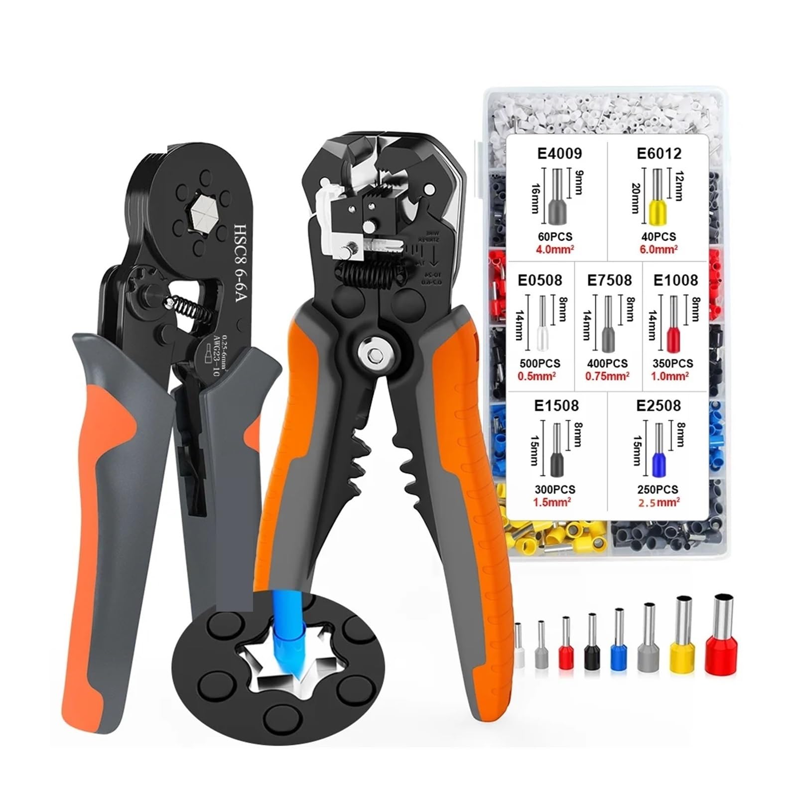 Herramienta de crimpado casquillos, kit trinquete, alicate pelacables y crimpadora, juego alicates con conectores