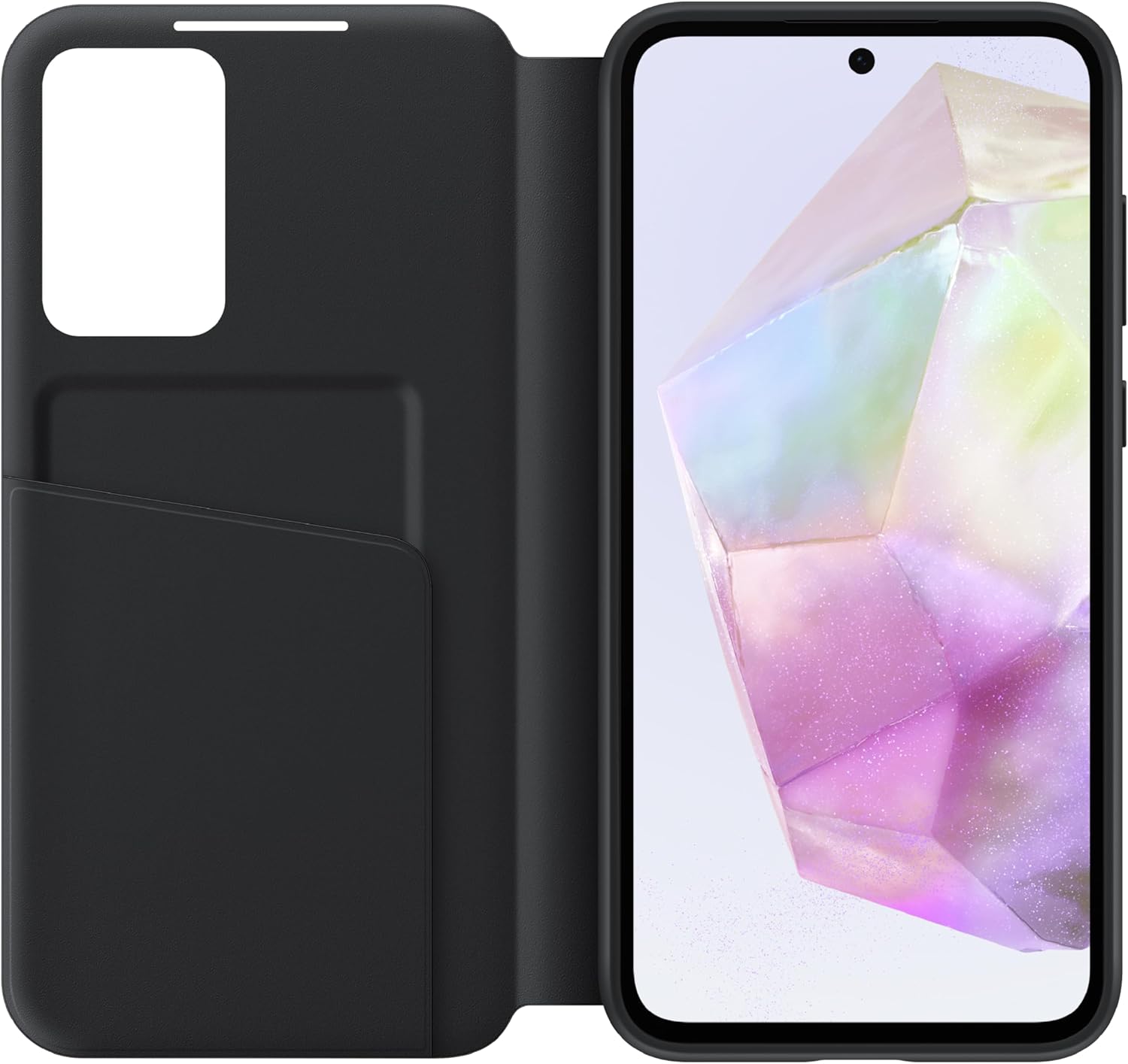 SAMSUNG Galaxy A35 5G S-View Wallet Phone Case, Protective with Closed Cover Screen Display, Finger Tap Control, Slim Design, Card Holder Pocket, US Version, EF-ZA356CBEGUS, Black