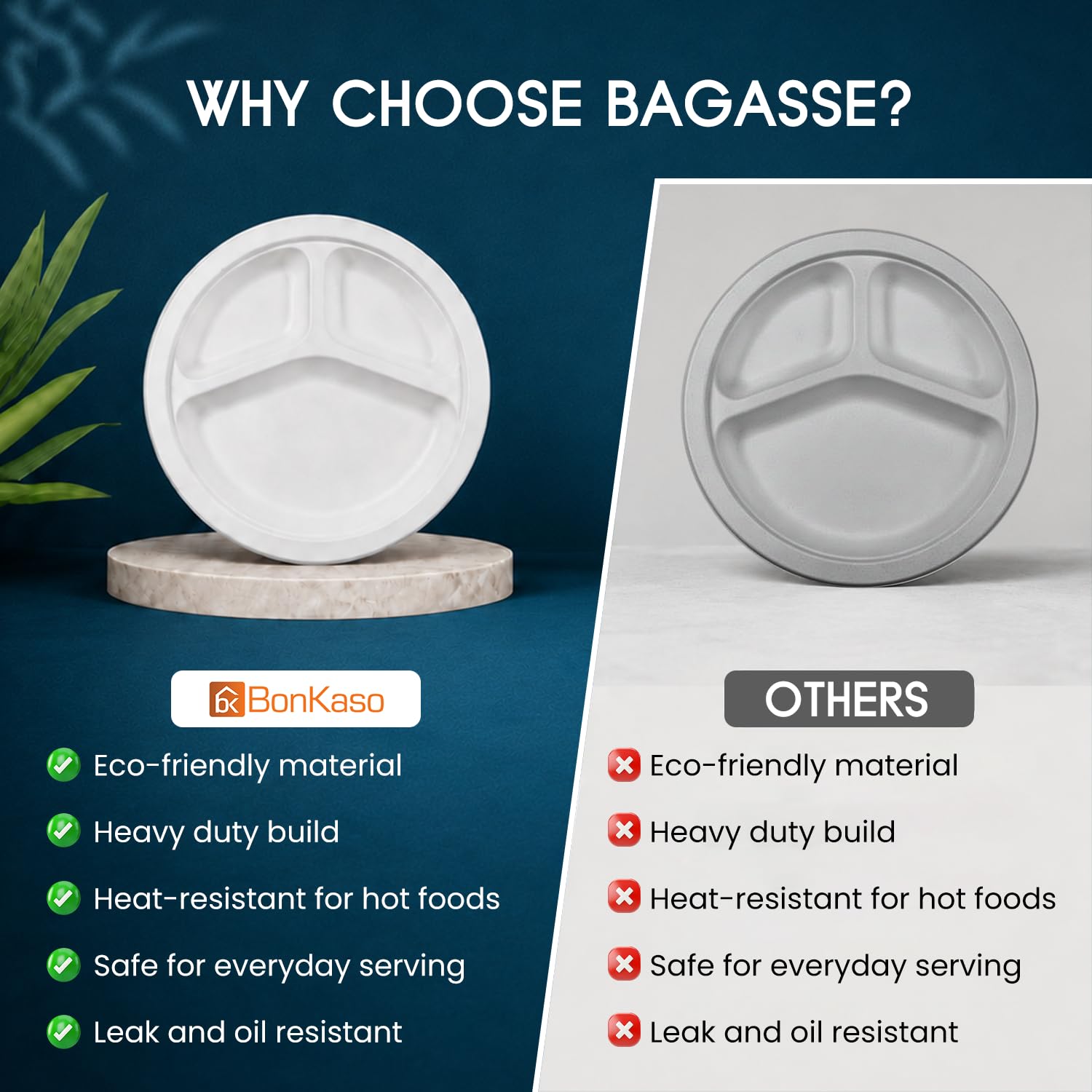 Bonkaso Bagasse Plates - Eco-Friendly Meal Trays -8