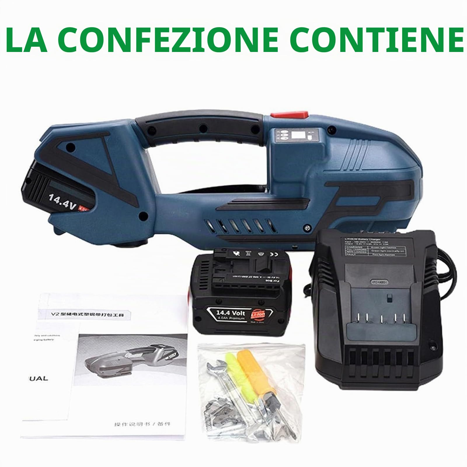 Tendireggia Elettrica, Tendireggia Automatica, Batteria da 4000mha, per Reggiatrice Elettrica Portatile da 1/2in-5/8in PP/Pet con Schermo LCD