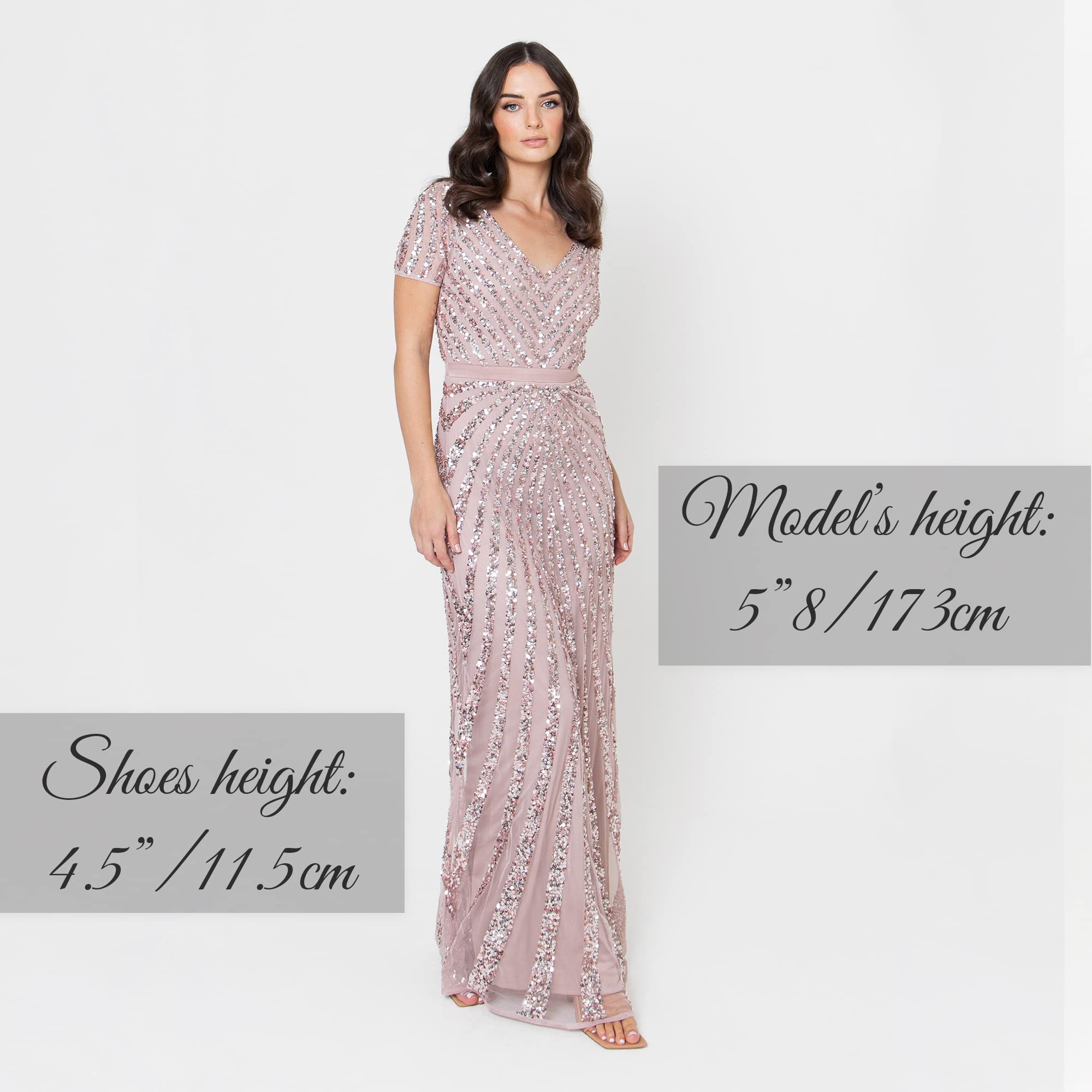 Maya Deluxe Maxi damska damska ozdobiona cekinami sukienka z długim rękawem w serek wysoka imperialna talia wycięty błyszczący bal suknia ślubna damska sukienka druhny, Frosted Pink, 52