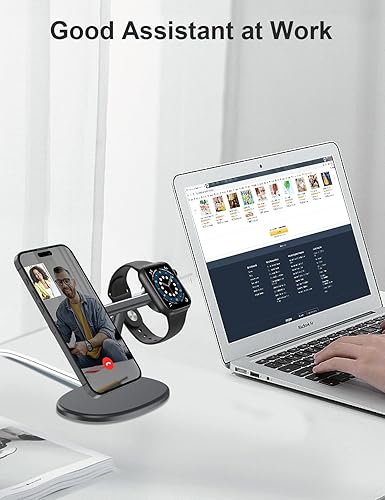 Miniatura 5 de EWA Soporte de carga MagSafe 2 en 1 para iPhone 1615141312 y Apple Watch Series, SE, Ultra. Ángulo de visión ergonómico, base antideslizante,