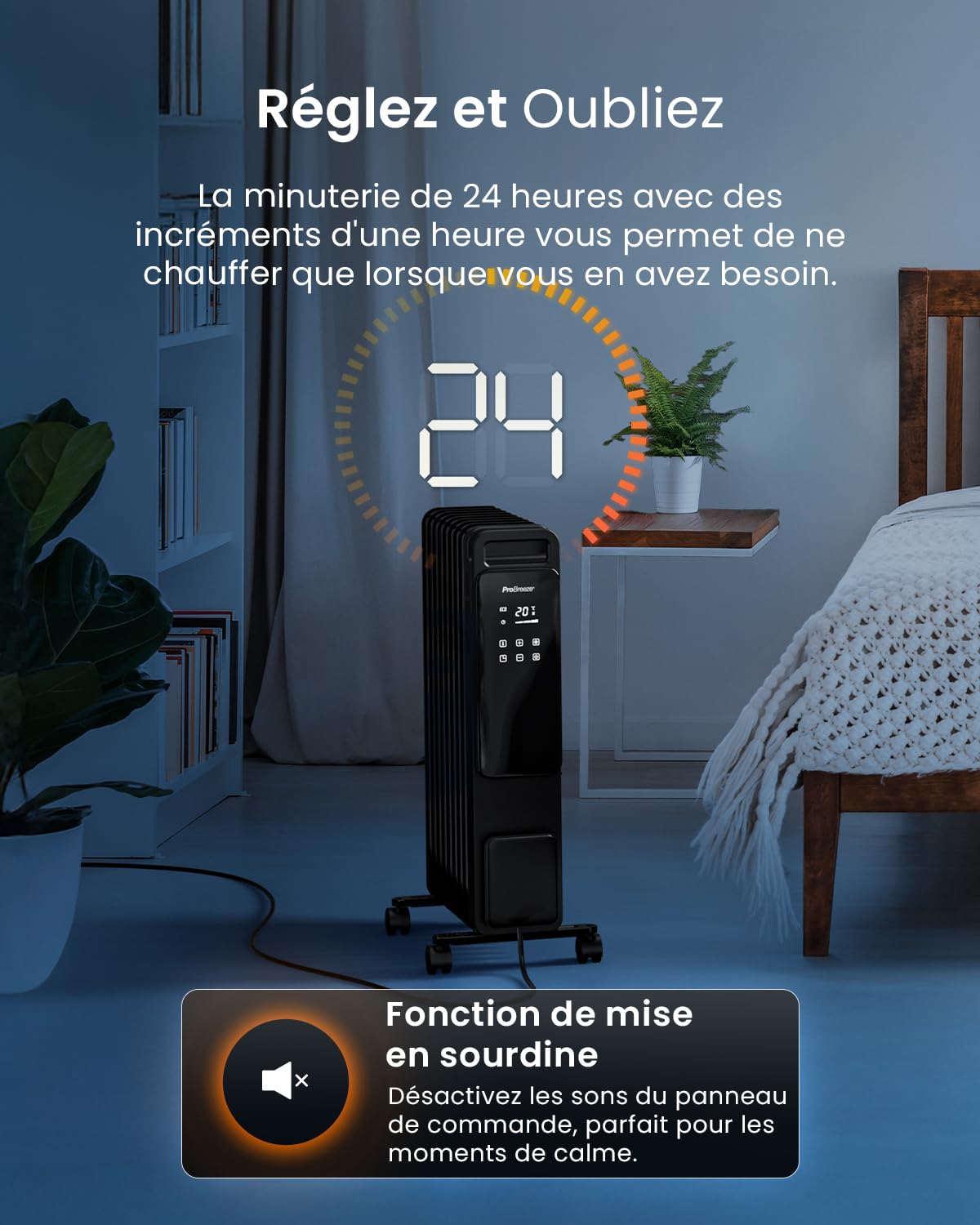 Pro Breeze OmniWarm Radiateur Bain d'Huile 2500W, 11 éléments - Chauffage Électrique - Écran Digital, Mode Éco, 3 Niveaux de Chauffage, Thermostat Réglable, Sécurité Anti-basculement & Minuteur 24H