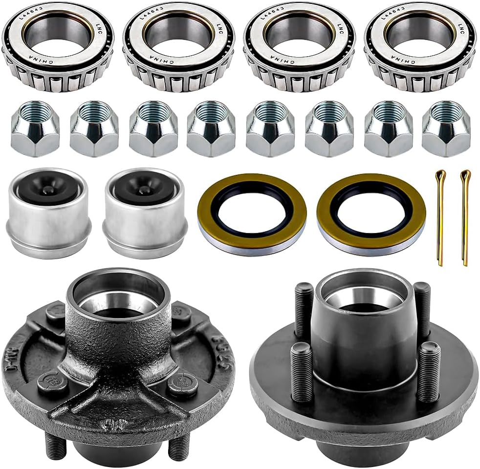 Trailer Idler Hub Kit 4 on 4” for 2000 lbs 1" and 1"-1/16" Trailer Axle,Trailer Hub 4 Lug with L44643 Bearing Kits,Trailer Hub 4 Lug,4 Lug Trailer Hub Assembly,Boat Trailer Hubs 4 Lug