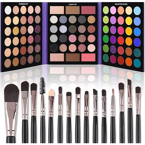 UCANBE Eyeshadow Palette with 15Pcs Brushes Makeup Set, Pigmented 86 Colors Make Up Sets Valentine's Day Gift, Matte Shimmer Glitter Eye Shadow Pallet Highlighter Contour Blush Powder Brush Beauty Kit