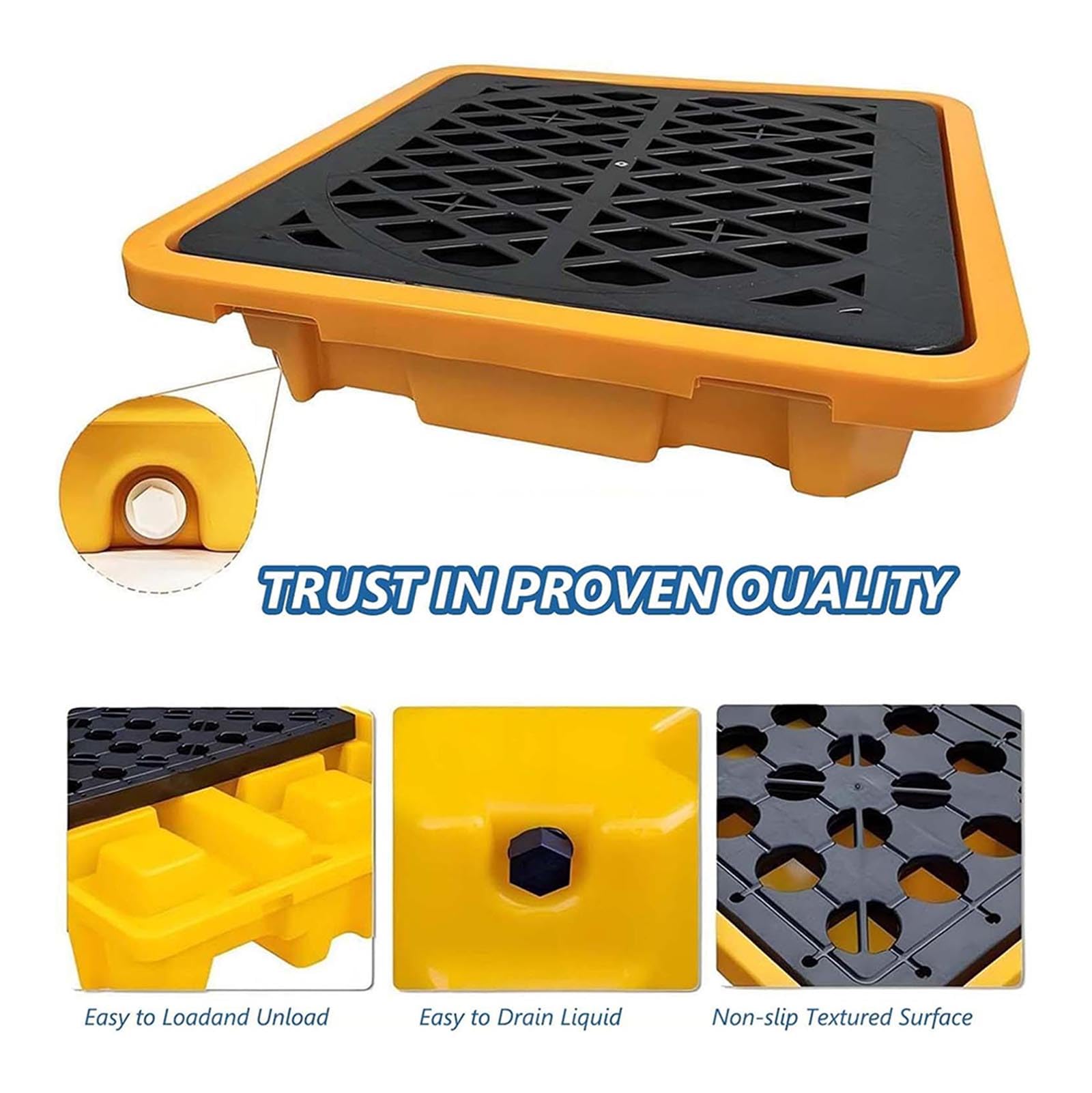 Vassoio di contenimento delle fuoriuscite per fusti di olio, piattaforma durevole in polietilene con grata per 1-4 tamburi, soluzione di controllo delle fuoriuscite 120x60x10cm