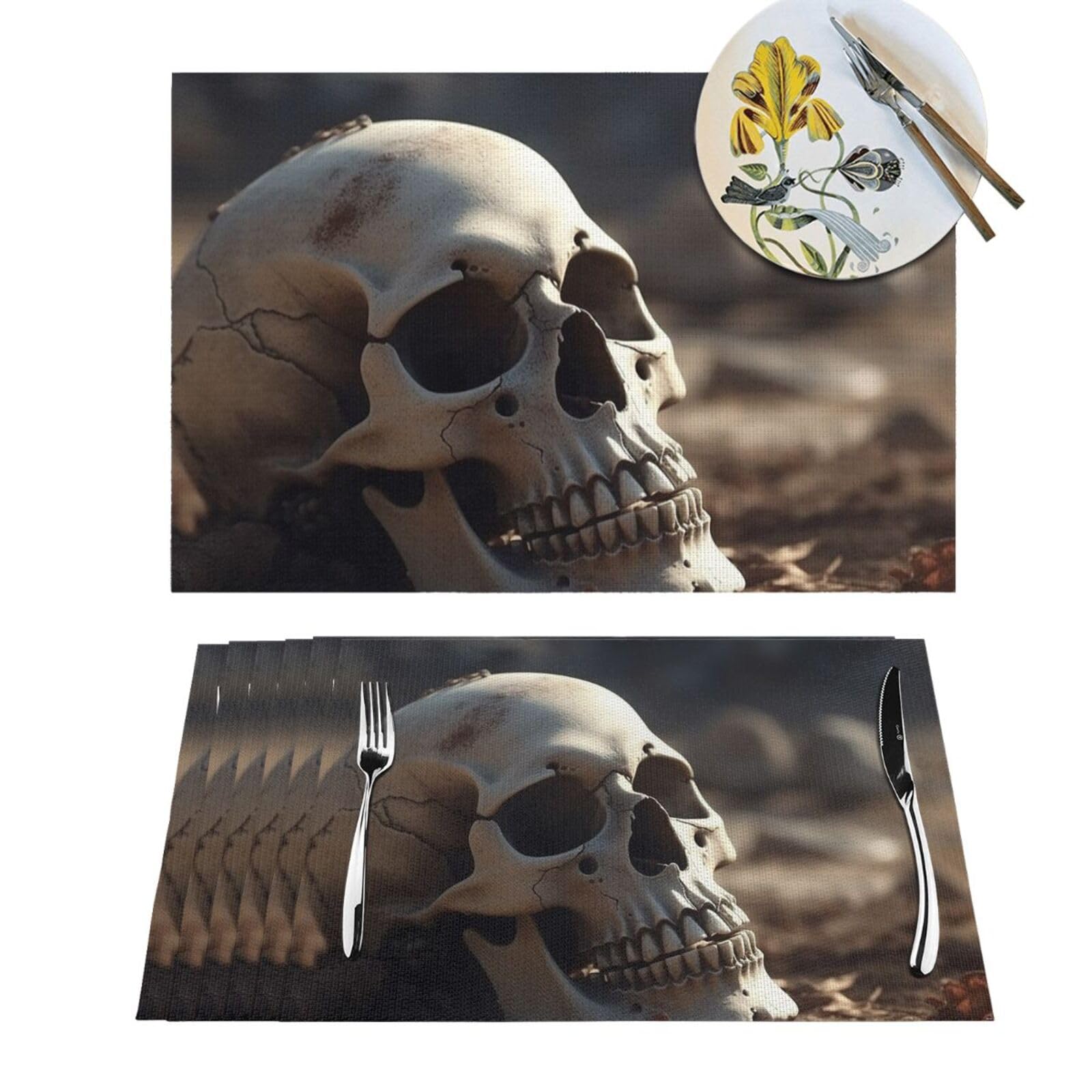 Set de table tissé tête de mort anti-tache et résistant à la chaleur pour table