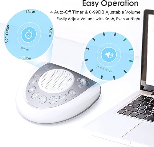 Miniatura 12 de Máquina de ruido blanco, máquina de sonido inalámbrica para dormir con 24 sonidos relajantes, temporizador y función de memoria, conector para Negro