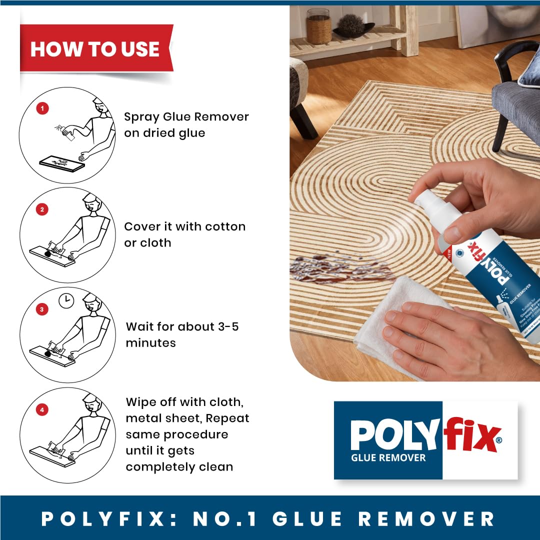PolyFix Glue Remover Spray | Used to Remove Gum Glue Stickers Adhesives for Car, Glass, Fridge Door, Any Metal Surface | Car Glass Sticker Remover Spray,Quick and Easy to Use, 100ml 4