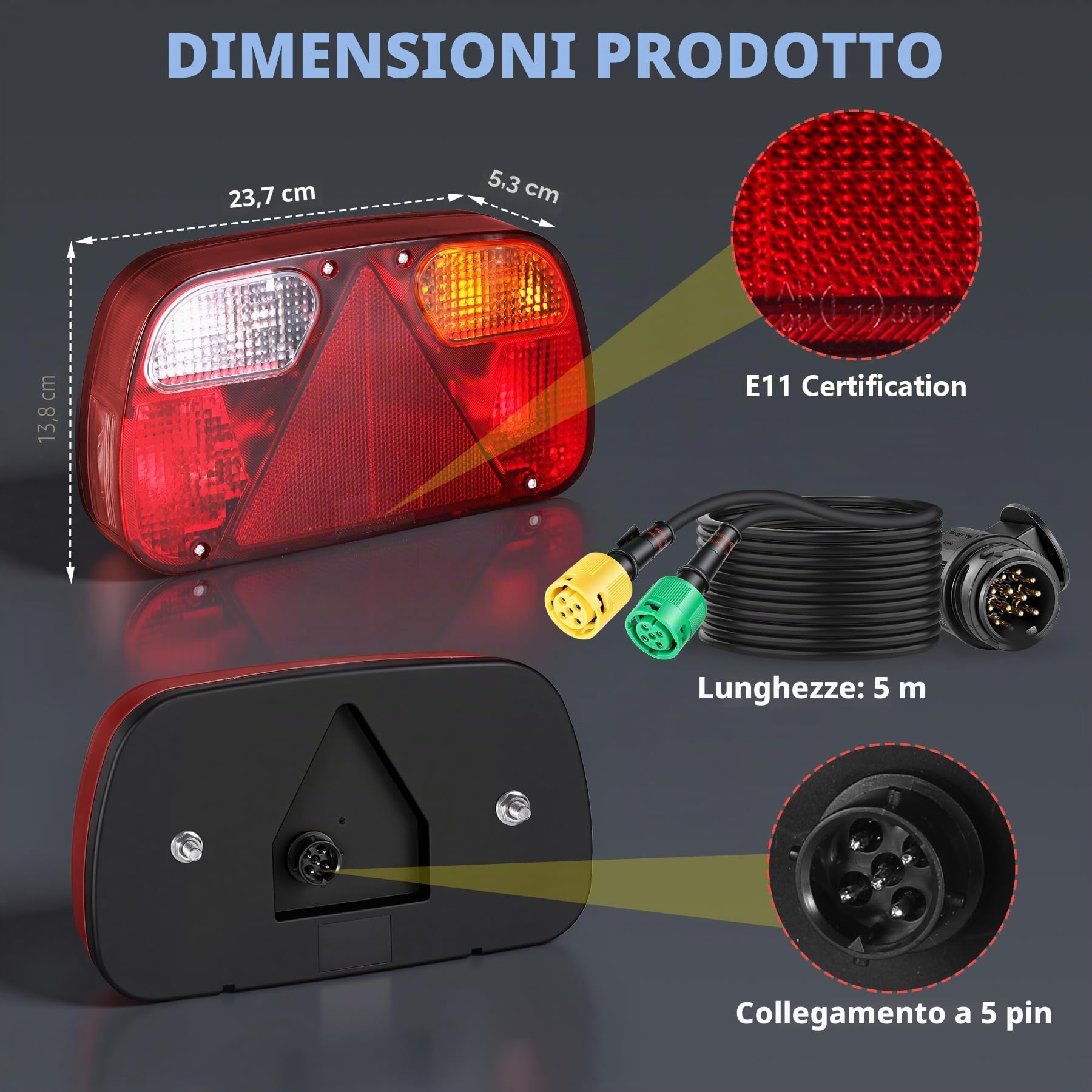 MEISHILE 12V Fanali Posteriori Rimorchio, 13-Pin Luci Posteriori per Camion Kit, Con 6 Funzioni/Cavo Da 5m*2, Universale Luci Rimorchio per Caravan Furgone Camion Trattore Autocarro