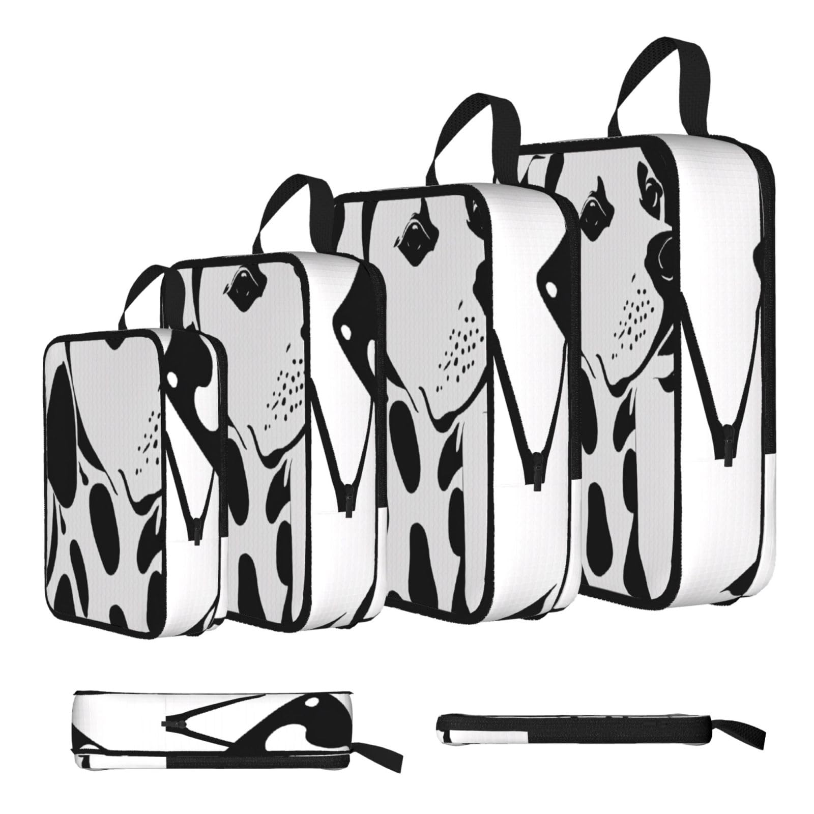 Ezdlowvba Black Dalmatian Print Compression Packing Cubes 4-Piece Set With Multi- Compartment Travel Bag, Waterproof Suitcase Organiser Bags