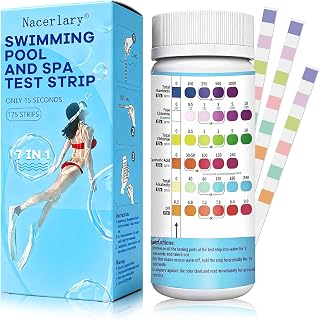 175 Tiras Prueba Agua 7 en 1 para Piscina, Spa y Jacuzzi, Test Rápido de pH, Cloro, Bromo, Alcalinidad y Dureza, Análisis Preciso del Agua con 175 Tiras Reactivas Incluidas