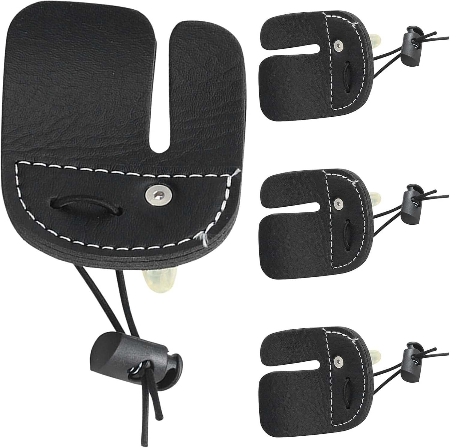 4pcs Archery Finger Tabs Protective Gear for Recurve Bows Adjustable Double-Layer Finger Sling Protectors Black for Outdoor Sports Practice