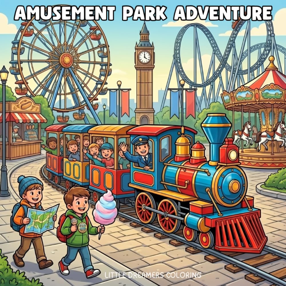AMUSEMENT PARK ADVENTURE: Amusement Park Coloring Book for Kids and Families