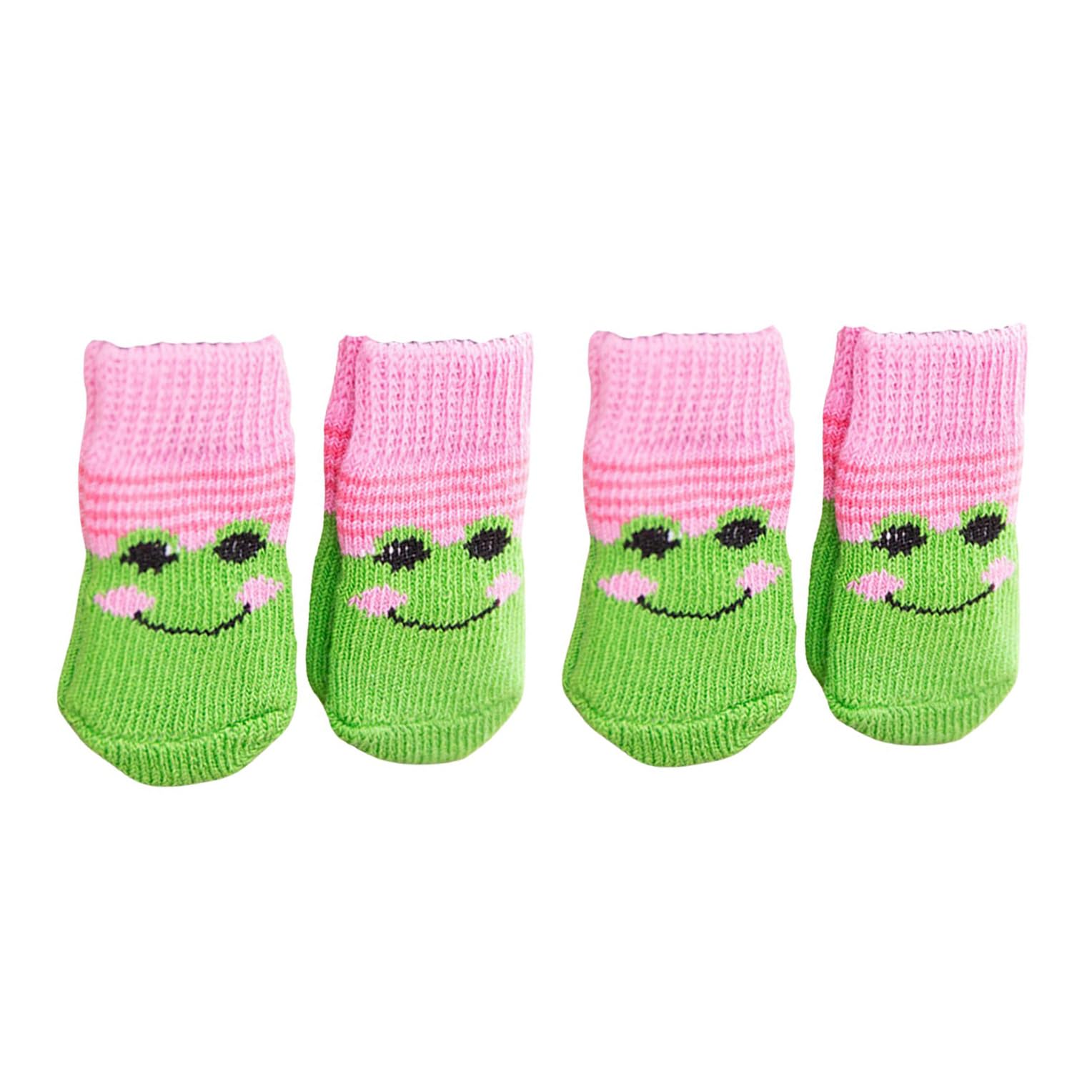 MeiAOBest 4PCS Pet Socks,Cute Knitting Anti-Slip Cat Dog Floor Socks Paw Protectors Cove for Indoor Outdoor Hot Pavement Hardwood Floor Protection_L(Pink Frog)