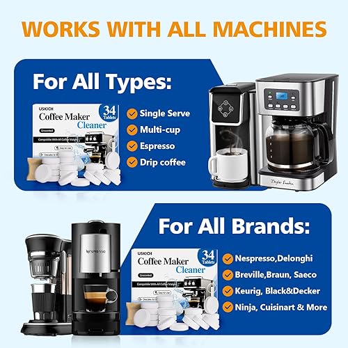 Miniatura 6 de Paquete de 34 pastillas descalcificadoras para cafetera, para Keurig, Ninja, Breville, Delonghi, Nespresso, Miele, pestañas de limpieza para máquina