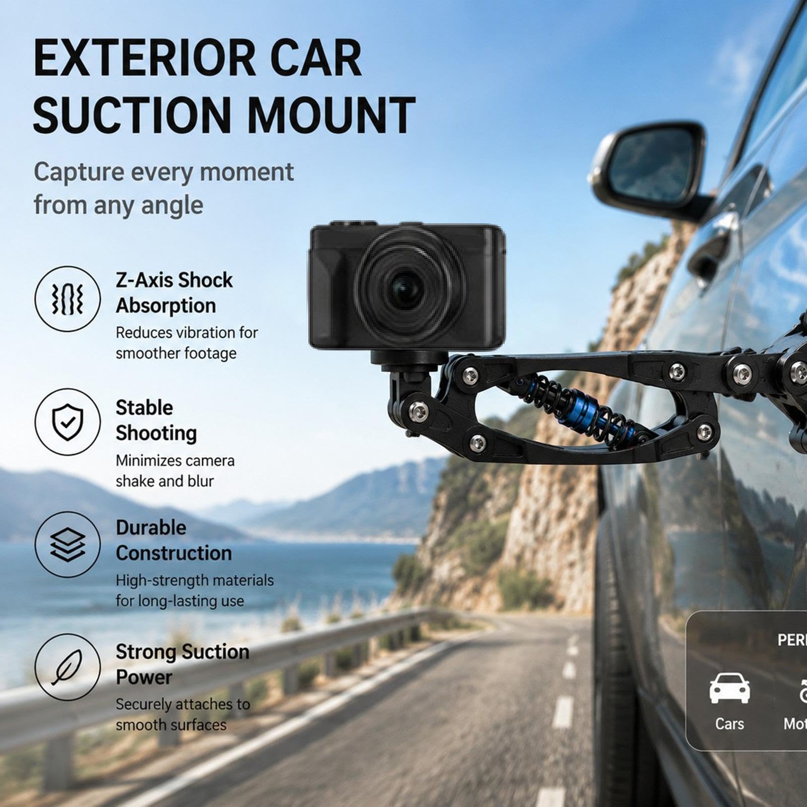 Supporto per manubrio per action camera in metallo con rotazione a 360