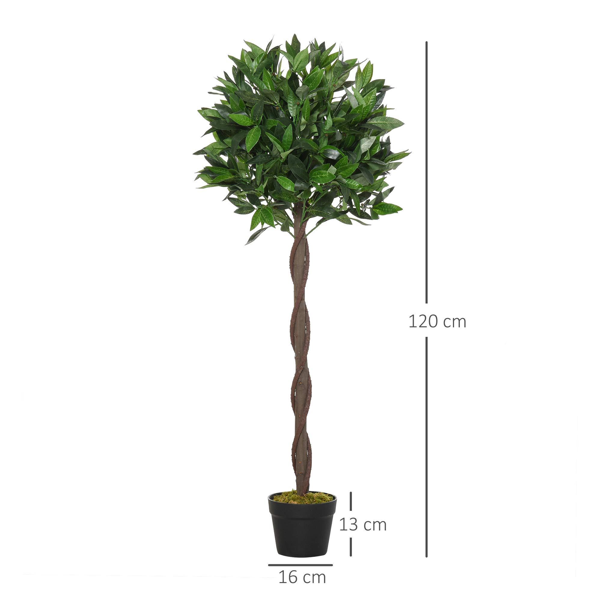 Outsunny Set di 2 Alberi di Alloro in Vaso Altezza 120cm in Plastica | Piante Finte, per Interno, Ufficio, Soggiorno