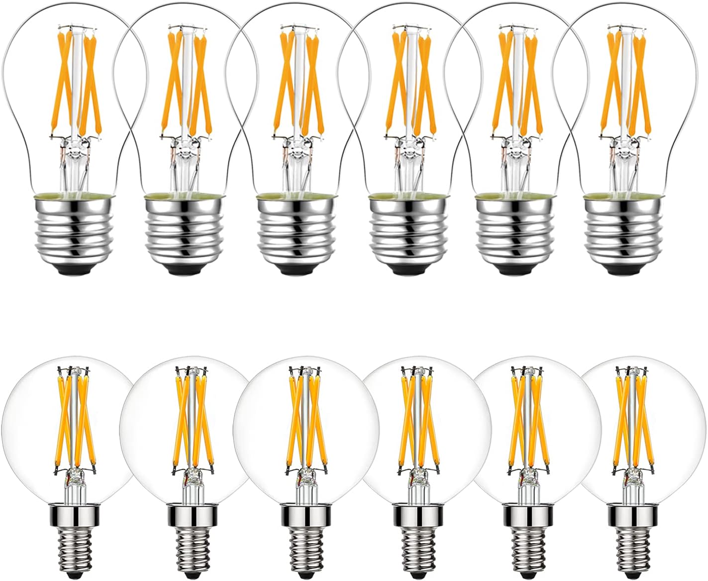 Bundle of A15 led bulb 6w=60w E26 edison bulb and Dimmable G16.5 Light Bulb 6w=60w Light Bulb 600lm AC120V e12 Candelabra Bulb for Chandeliers,Ceiling Fan,Vanity Warm White 2700K Globe e12 Light Bulb