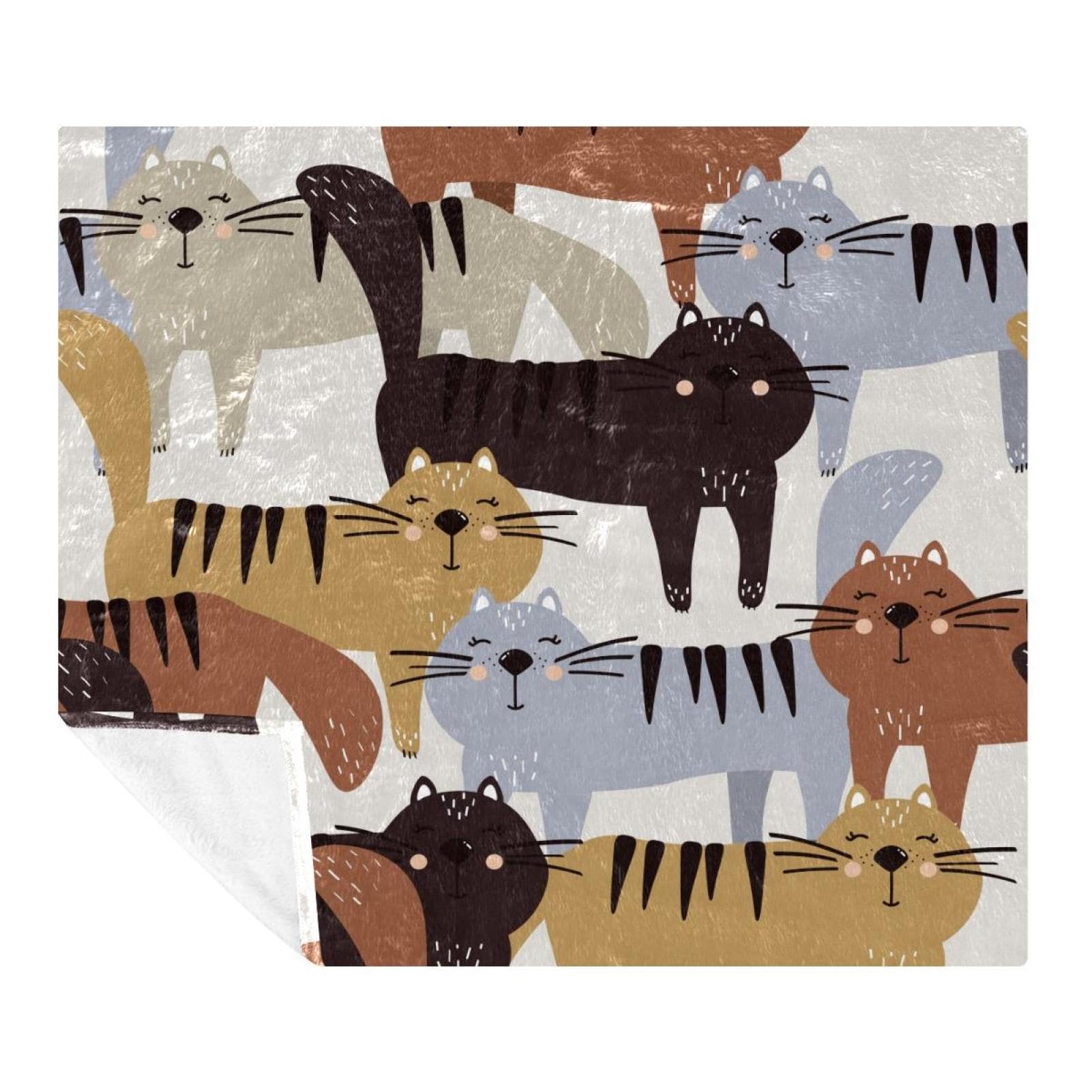 Couverture polaire en microfibres Happy Cats 150x130cm légère pour lit et canapé