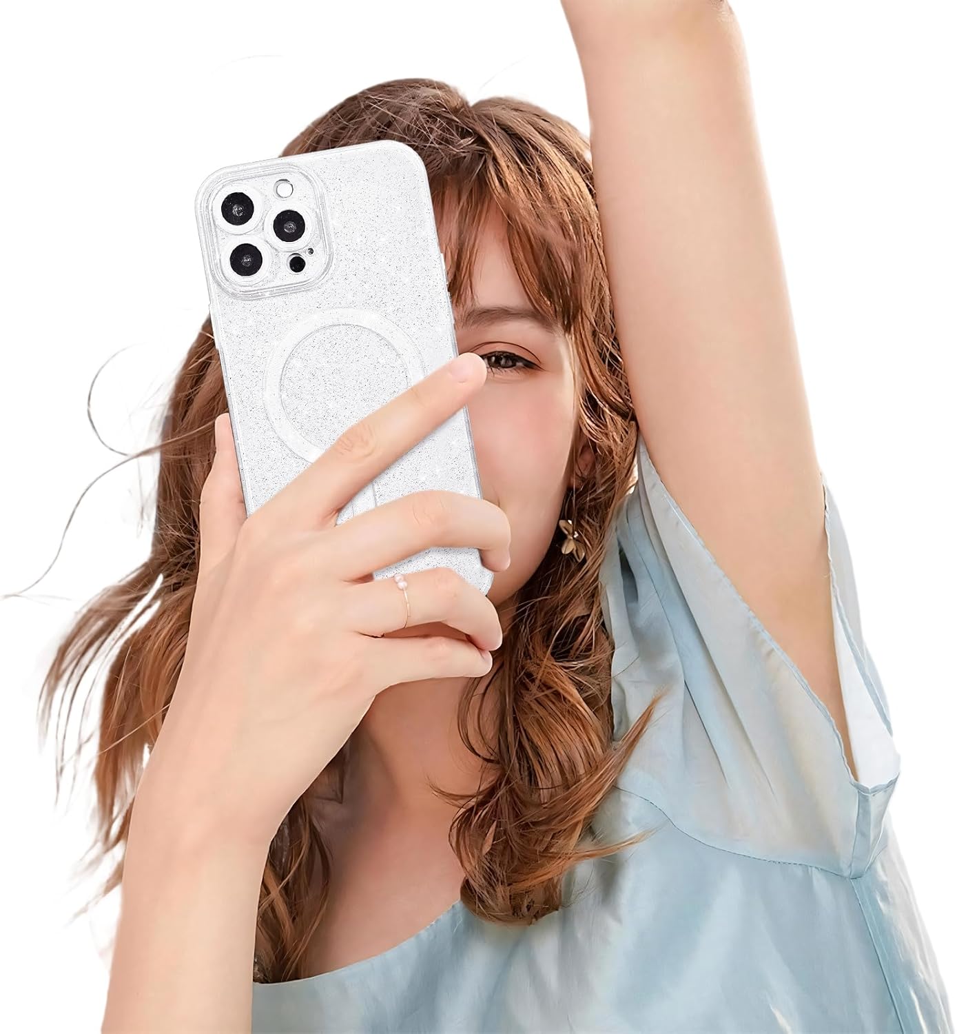 for iPhone 14 Pro Max Case Glitter Compatible with Magsafe, Girly Cute Sparkly Magnetic Mag Safe Pretty Phone Case for Women, Bedazzled Bling Sparkle Slim Bright Silicone Rubber Jelly, White - Image 6