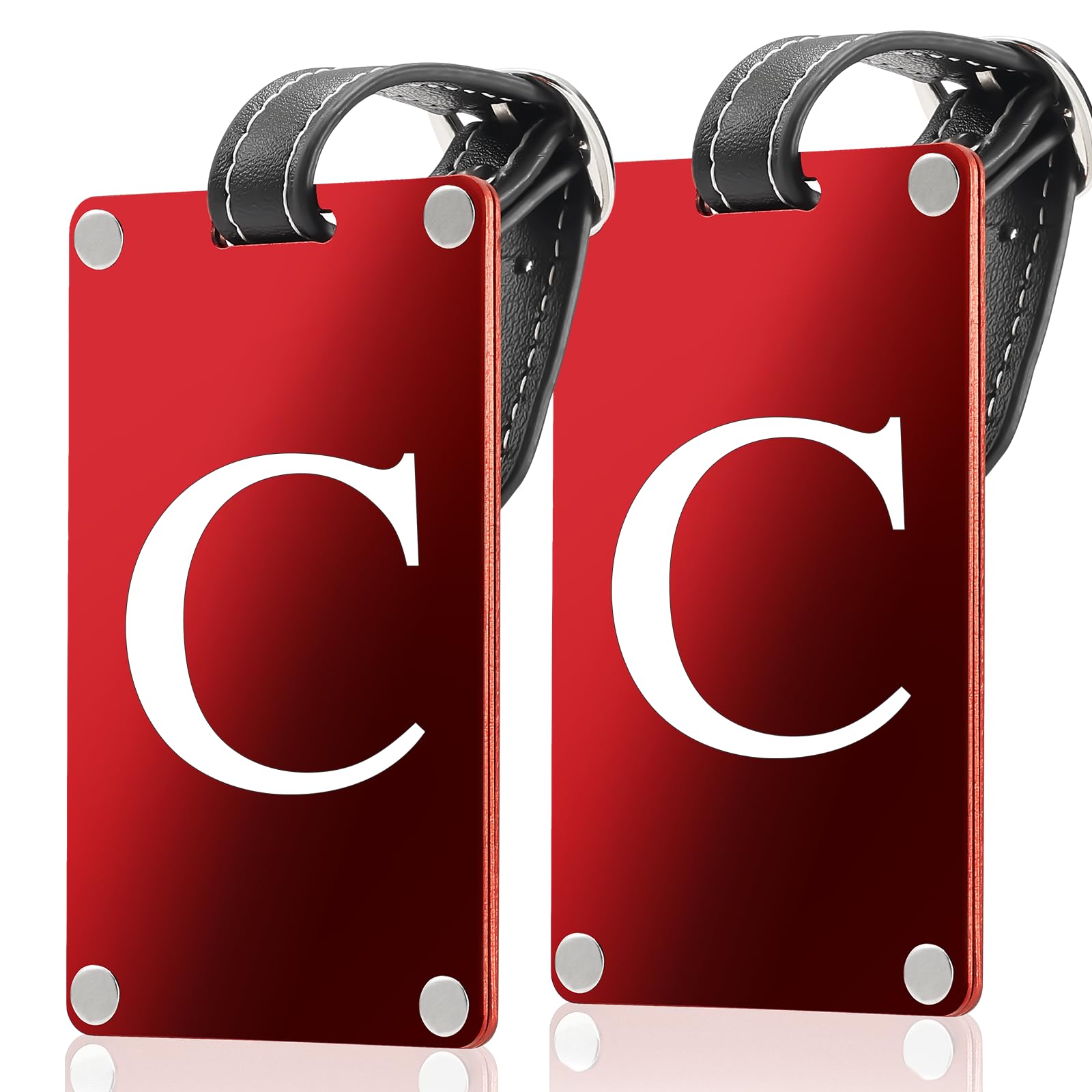Premium 3-Layer Aluminum Luggage Tags by Fortuna - Easy to Claim, Laser-Engraved, Plastic-Free, and Eco-Friendly Luggage Tag Holders, 2-Pack, Red (C)