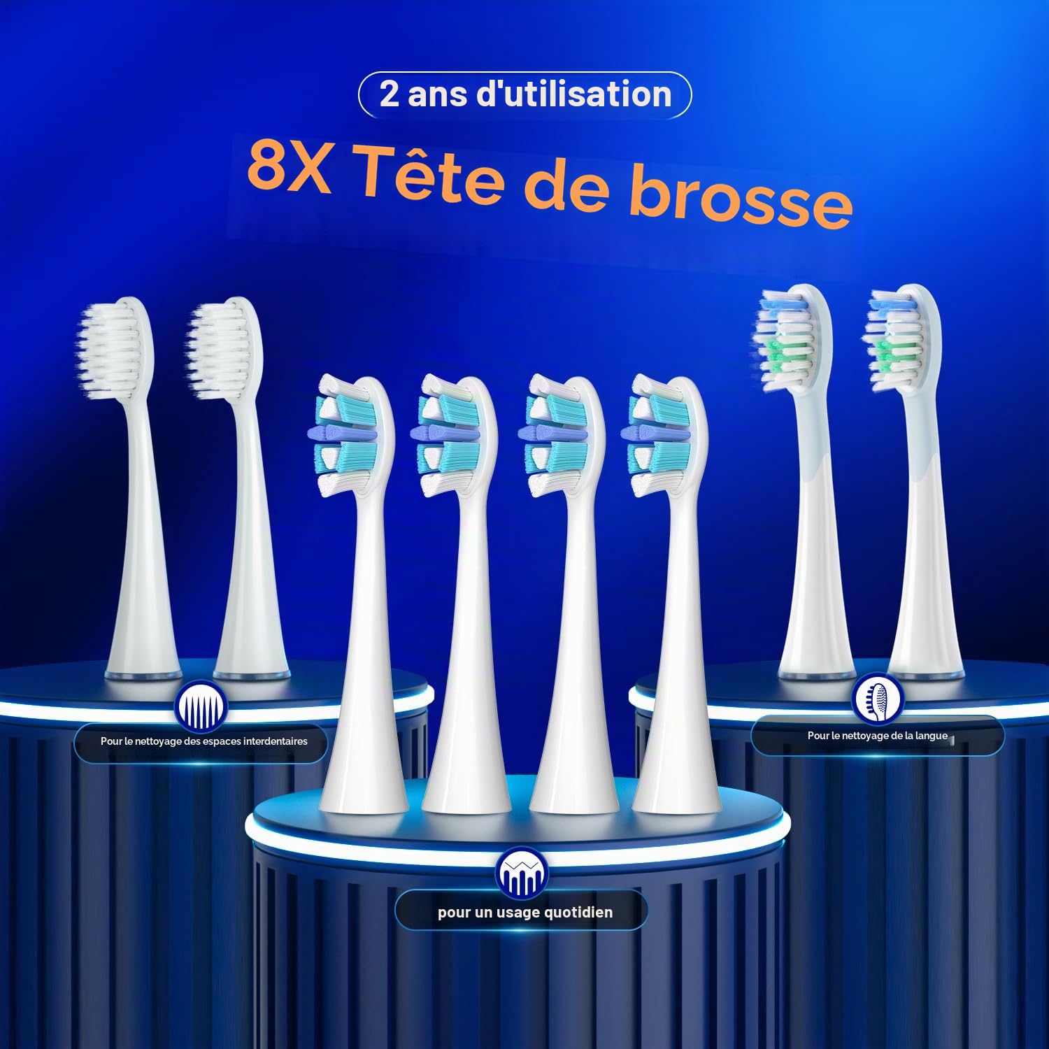 Seago Brosse à dents électrique, avec station de charge sans fil, brosses à dents à ultrasons et étui de voyage, minuterie de 2 minutes, 3 modes, 3 intensités, 8 têtes de brosse, SG-982 (Bleu)