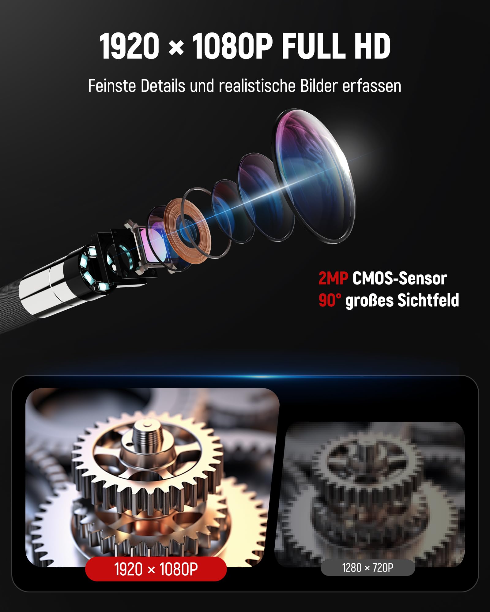 KAIWEETS Endoskopkamera mit Licht, 2-Wege artikulierte 210° Sonde (6,5 mm) mit Scrollradsteuerung, 1080P IPS-Display, 1,6 m halbstarres Kabel, IP67 wasserdicht, für Auto, Heizung, Sanitär & Industrie