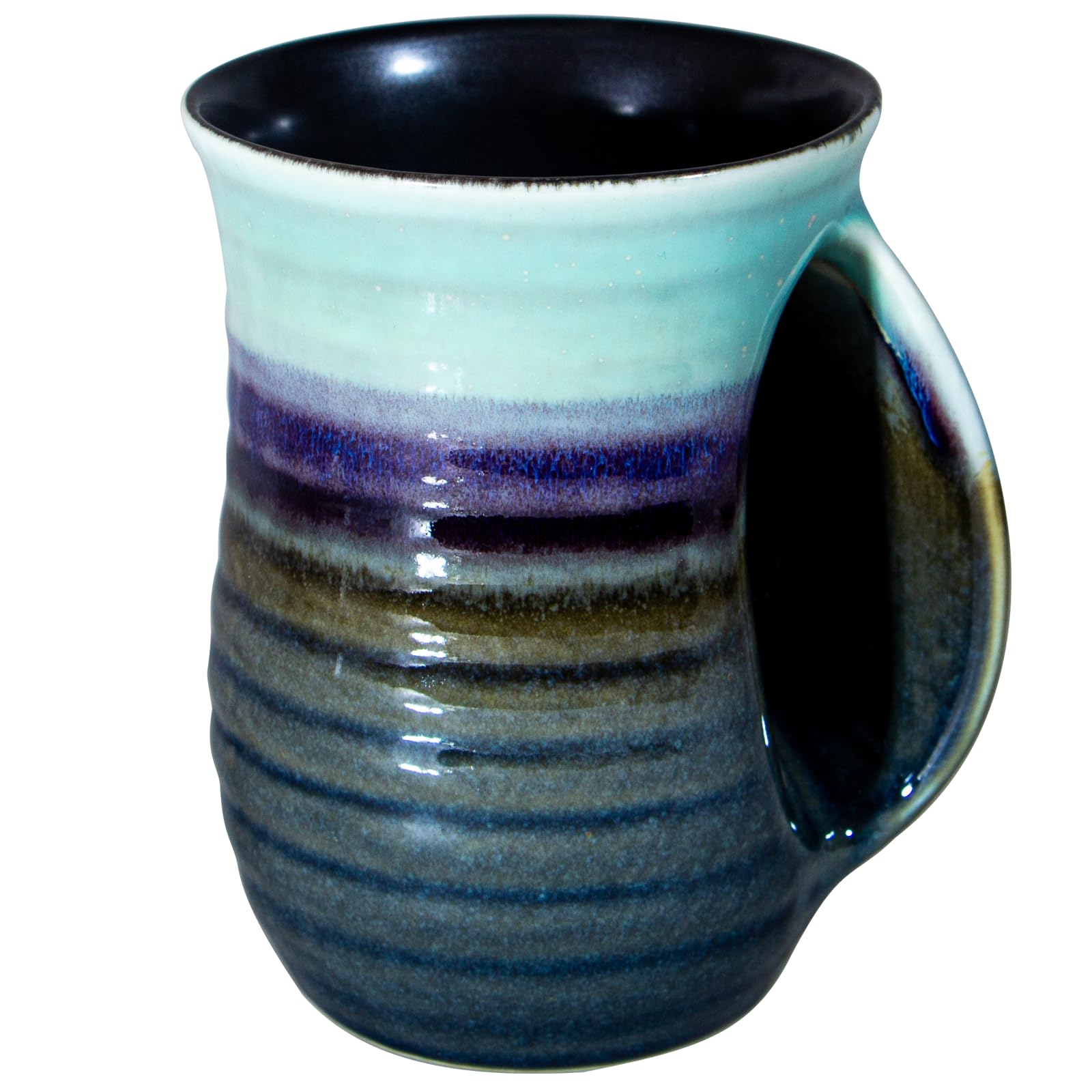 Icytrip Hand Warmer Mug, Handmade Pottery Hand Warming Coffee Mug with Pocket Right Handed (Blue/Green)