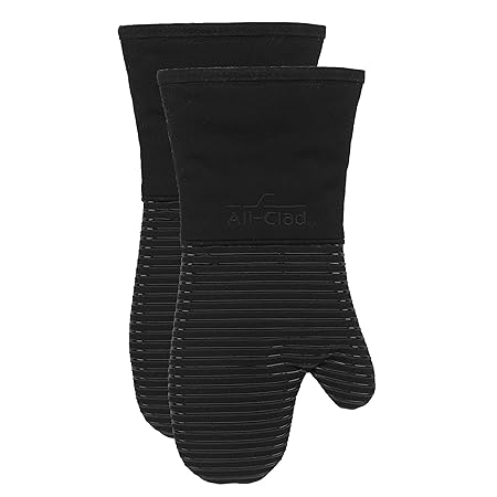 All-Clad Textiles Oven Mitts - - Heavyweight 100% Cotton Twill, Silicone Treated, Stain Resistant, Soft Flannel Interior Lining, 14 Inch by 6.5 Inch, 500 Degree Heat Resistance by All Clad Textiles
