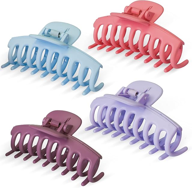 Hair Clips Women 3.6" Claw Clips Non-Slip Hair Grip Big Hair Clips for Girls Fine Hair Medium Thick Hairs Colourful Pastel Matte Hair Claws (4PCS)