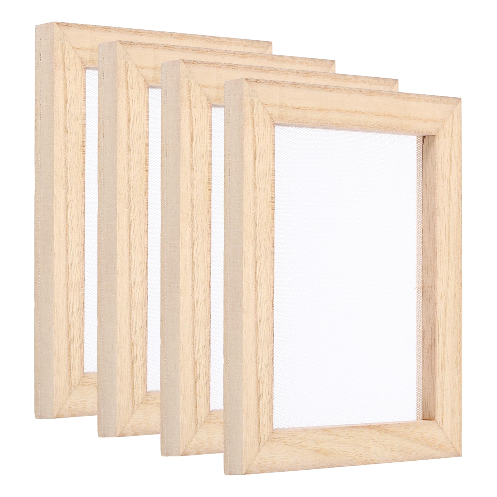 PATIKIL Marco de Papel de Madera de Tamaños A6 4 Piezas 5.5 x 4.3" Molde Individual de Papel y Marco de Papel para Suministros de Fabricación de Papel DIY Color Madera