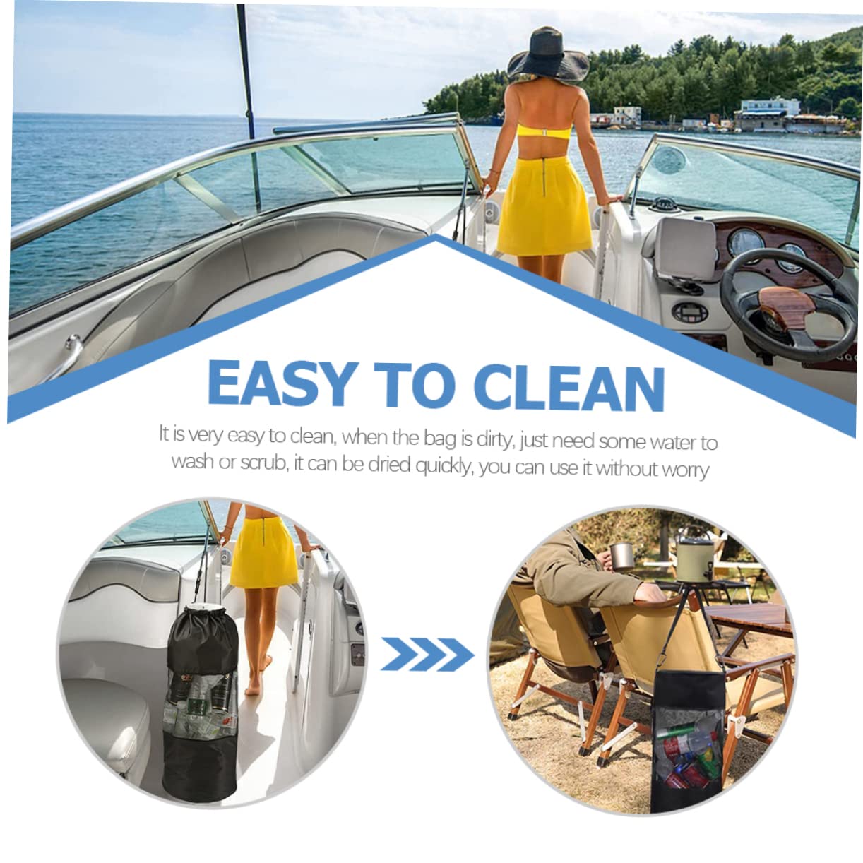 POPETPOP Boat Garbage Mesh Bag Large Capacity Washable Reusable for Outdoor Camping Boating