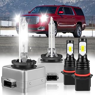 For GMC Yukon 2015-2018 Light Bulbs with 20,000 RPM Cooling Fan, 800% Brightness Hi and Lo Beam+Fog Light Bulbs, 6500K, 36000LM Bright, Efficient Heat Dissipation, 4PCS