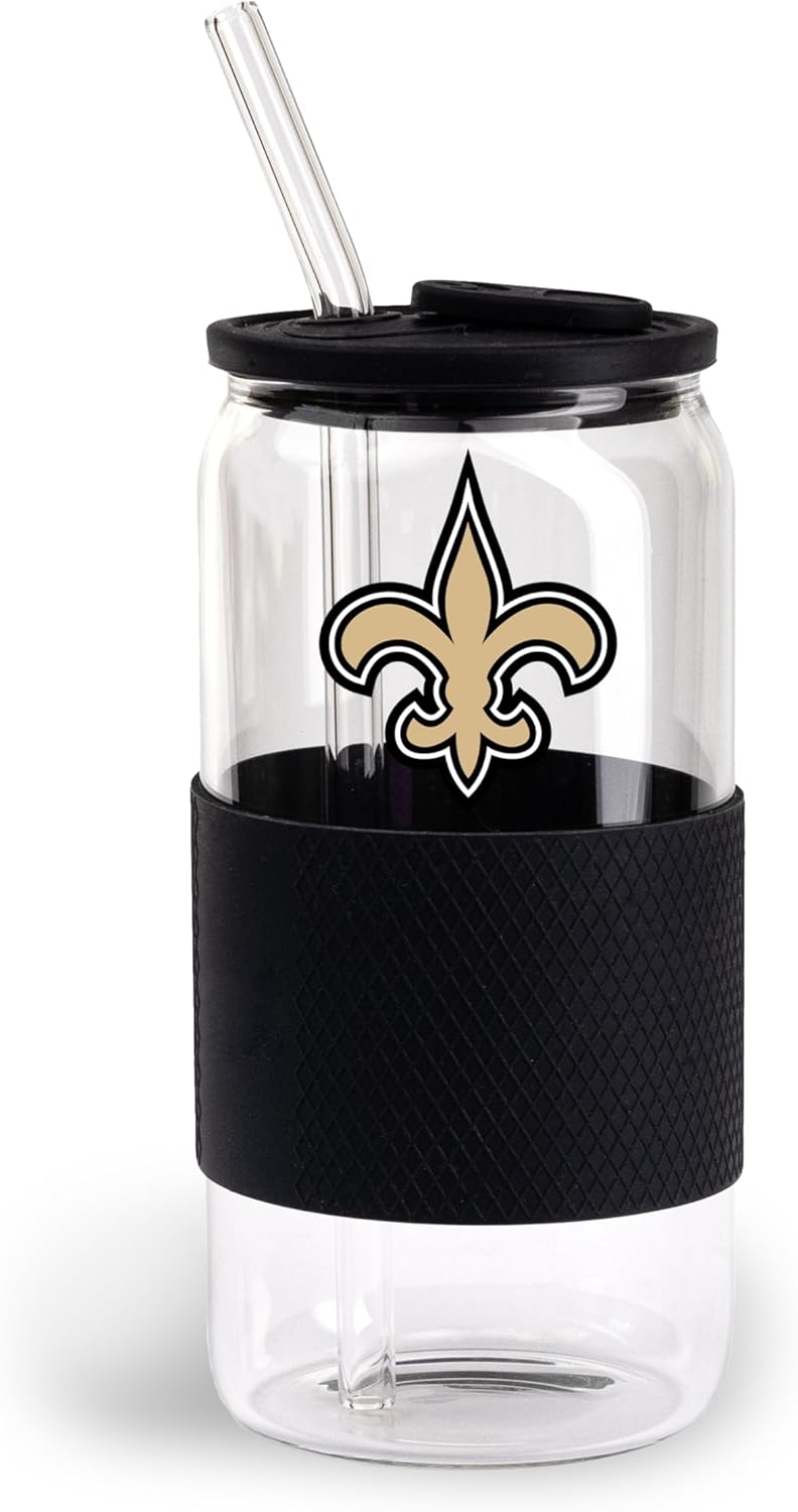 The Memory Company Officially Licensed 18oz Glass with Silicone Lid and Wrap, Baltimore Ravens