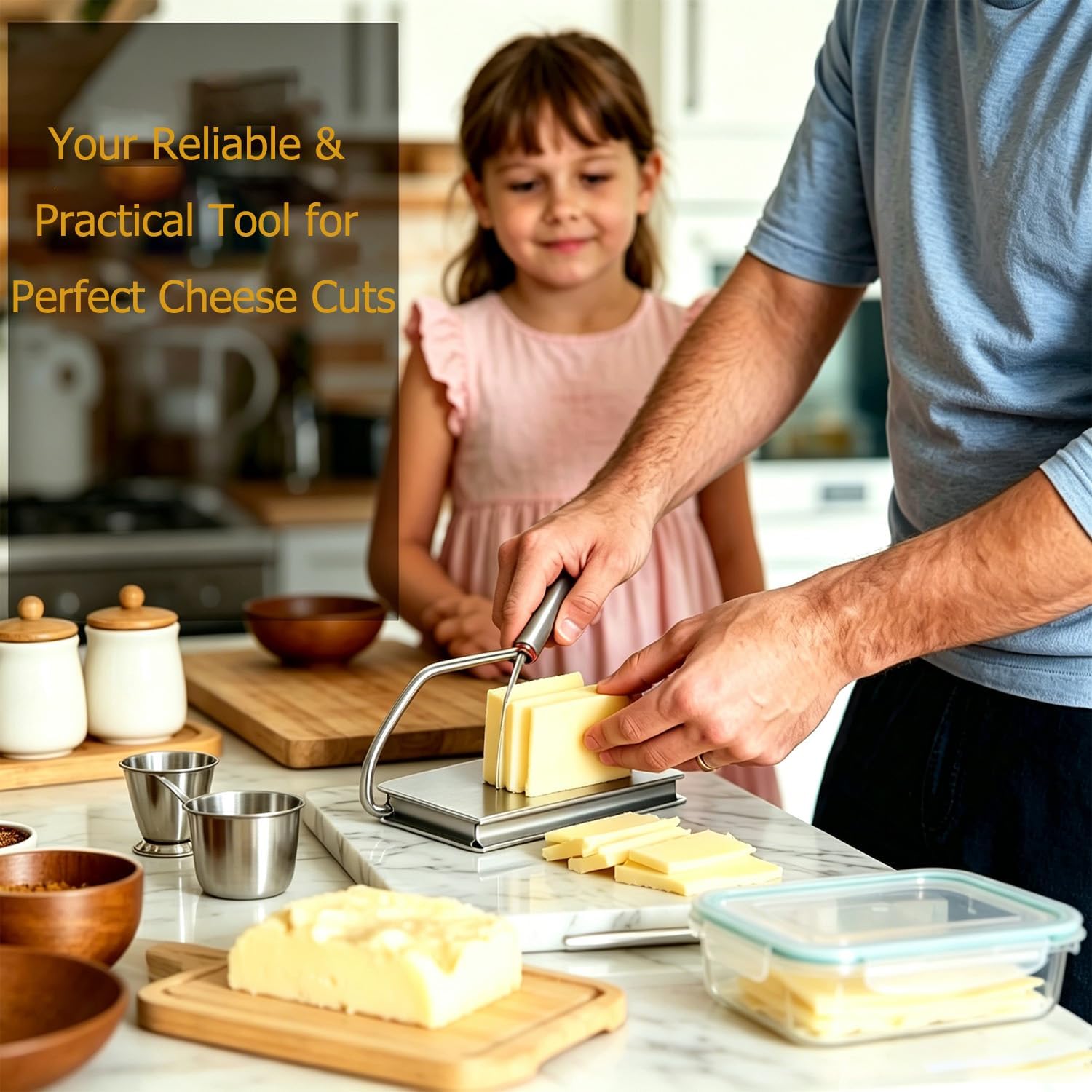 Stainless Steel Cheese Slicer, Wire Cheese Cutter With Measuring Grid, Ergonomic Handle, Gray Cheese Slicer Board For Block Cheese, Butter And Charcuterie