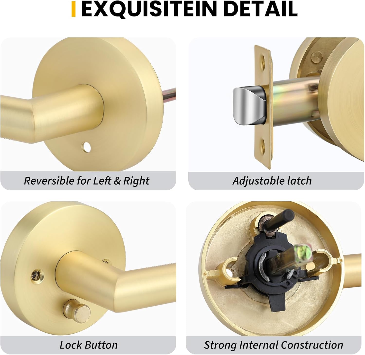 Goldenwarm Gold Door Handles Interior, Privacy Brushed Gold Interior Door Handles, Heavy Duty Zinc Alloy Brushed Brass Door Lever for Bedroom and Bathroom (6 Pack)