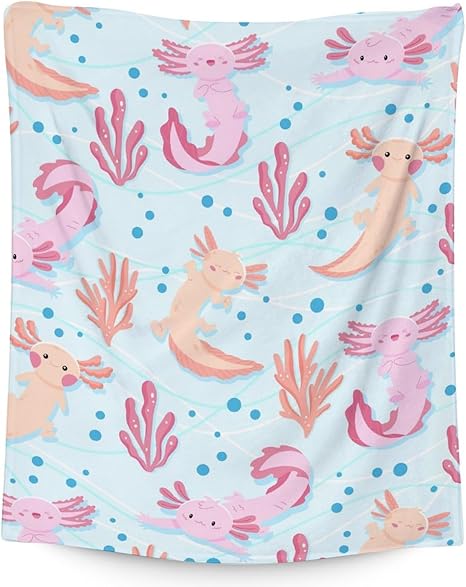 Girl Blanket - 40x50 Inches Cute Axolotl Throw - Light Blue Soft Fuzzy Blankets for Bed, Couch & Living Room