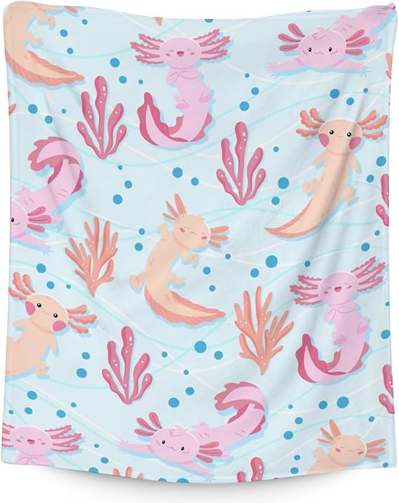 Girl Blanket - 40x50 Inches Cute Axolotl Throw - Light Blue Soft Fuzzy Blankets for Bed, Couch & Living Room