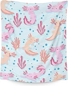 Girl Blanket - 40x50 Inches Cute Axolotl Throw - Light Blue Soft Fuzzy Blankets for Bed, Couch & Living Room