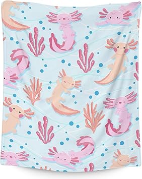 Girl Blanket - 40x50 Inches Cute Axolotl Throw - Light Blue Soft Fuzzy Blankets for Bed, Couch & Living Room