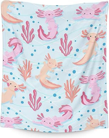 Girl Blanket - 40x50 Inches Cute Axolotl Throw - Light Blue Soft Fuzzy Blankets for Bed, Couch & Living Room