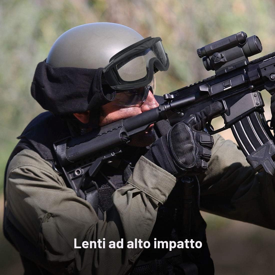 Feyachi Occhiali tattici militari con 3 lenti intercambiabili, protezione UV400, anti-appannamento, per attività all'aperto, caccia, ciclismo, paintball