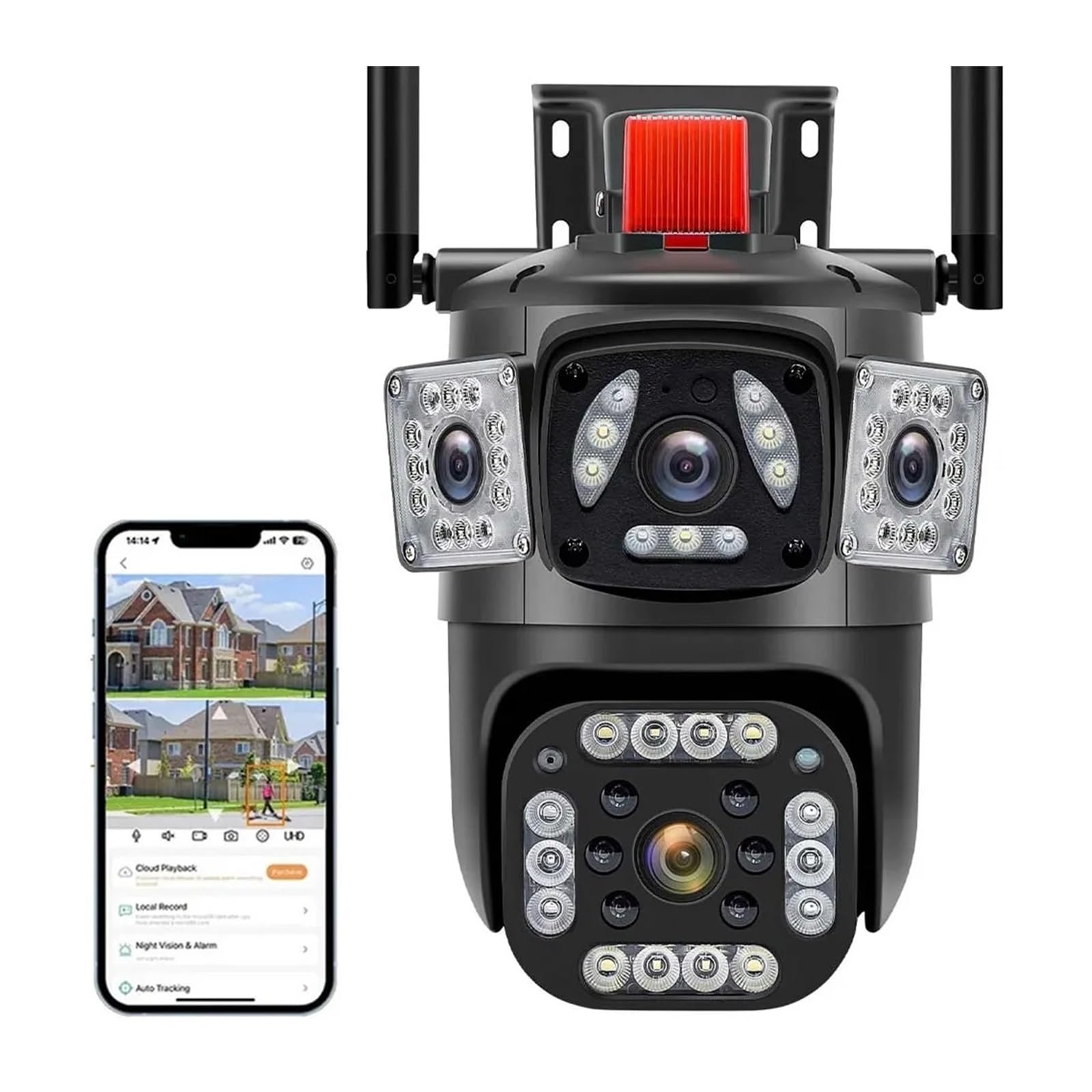 JVDDI 6MP Three Lens PTZ IP Camera With Three Screen Auto Tracking Ai Human Detection Wireless Security CCTV Surveillance Cameras(6MP Camera Add 64G)