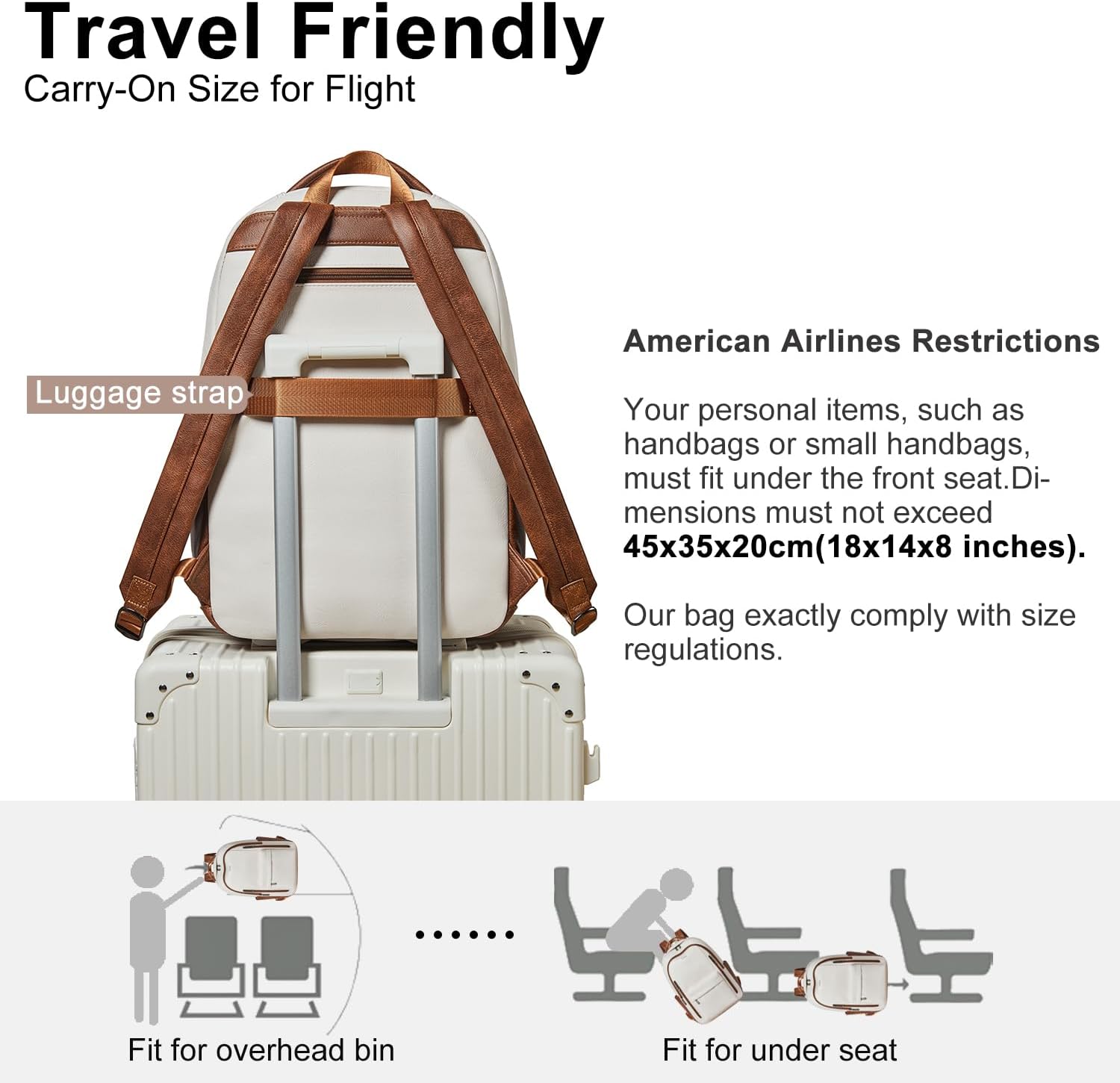 30L Backpack Purse for Women Men Laptop Backpack, Faux Leather Travel Work Backpack Teacher Bookbag fits 15.6" Laptop, Beige - Image 7