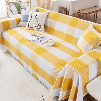 Amazon｜マルチカバー ソファー チェック柄 イエロー 北欧風