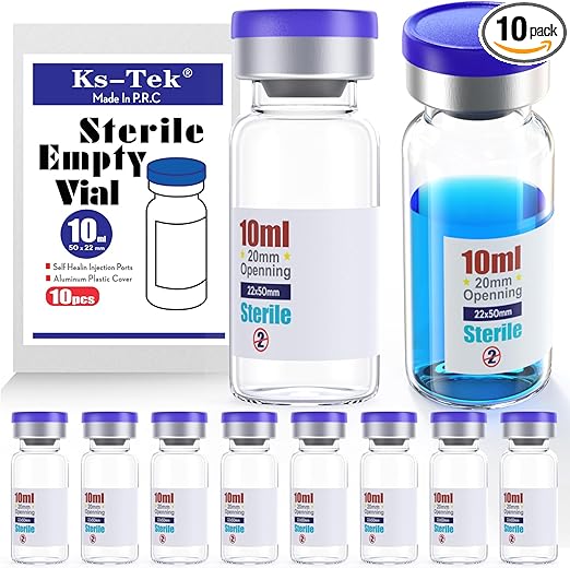 Ks-Tek Sterile Empty Vials with Self Healing Injection Port,with Flip Off Aluminum Cap,Sterile Package (10ml,10)