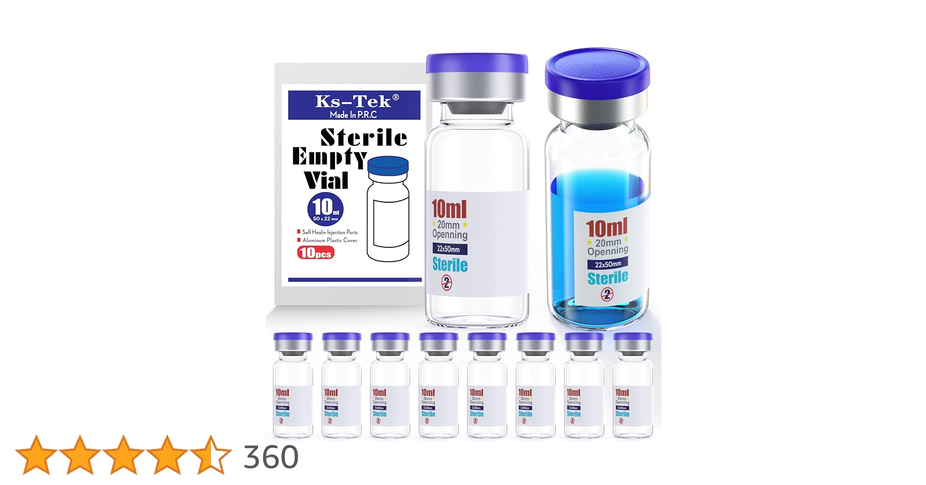 Ks Tek Sterile Bottles Ks-Tek 10-Pack Sterile 3ml Vials With Self-Healing Ports & Flip-Off Caps (Blue) Bac Water For Injection